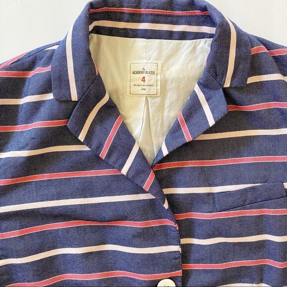 Gap The Academy Blazer Blue Pink White Striped Button up Suit Jacket SZ 4 - Picture 13 of 13
